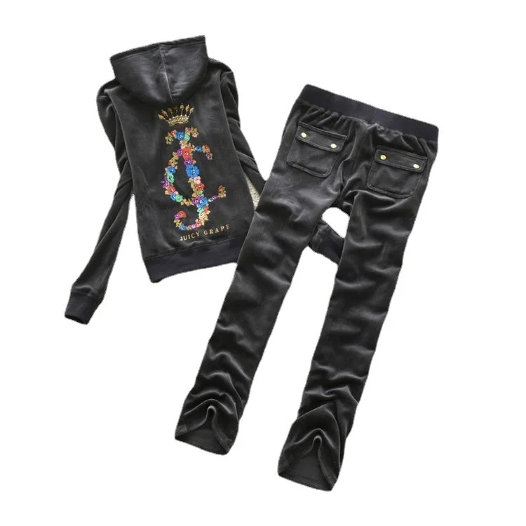 Женский весенне-осенний велюровый спортивный костюм бренда Juicy Apple бархатный