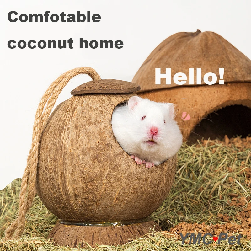 hamster natural coconut house small pet shed house beds guniea pig chewing toy hamster accessories bird cages free global shipping