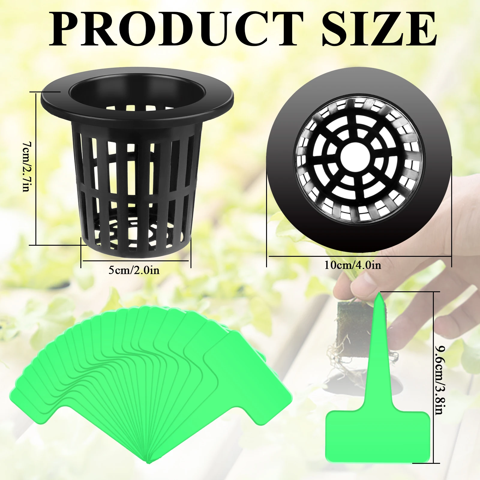 

Square Hydroponic Net Pots Pods with 20 Plant Labels Garden Mesh Net Pots
