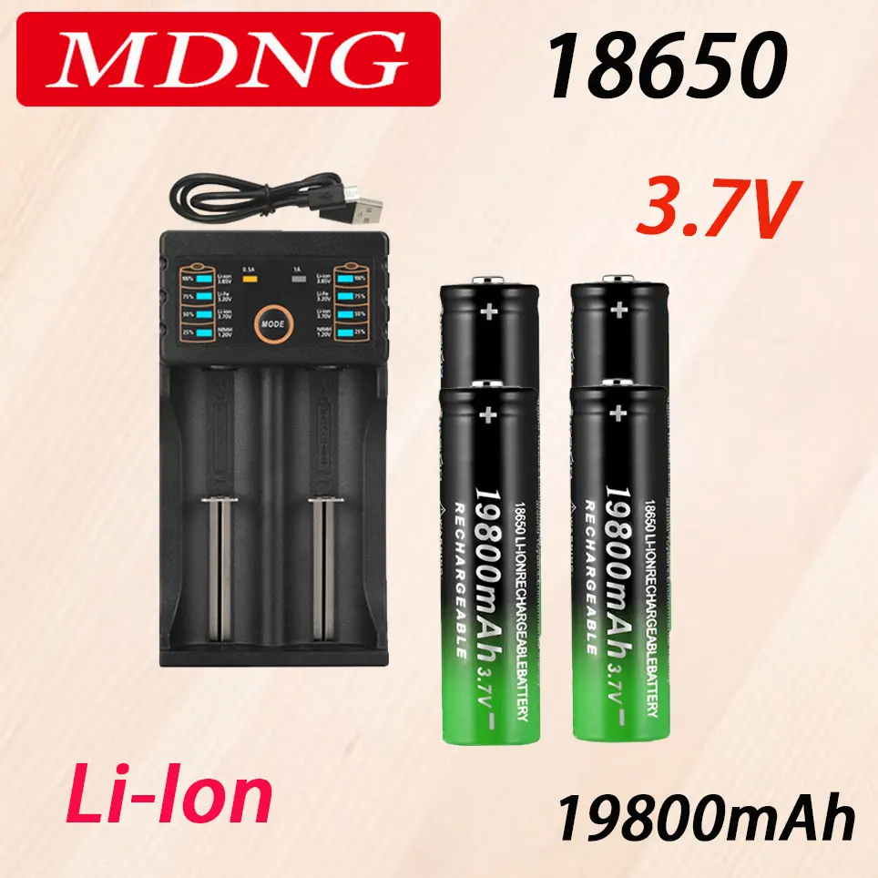 

Lithium Batteries Flashlight 18650 Rechargeable-Battery 3.7V 19800 Mah for Flashlight + USB charger +Free delivery