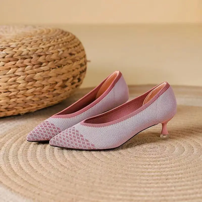 Новинка 2023 женская обувь на высоком каблуке сезон весна-осень вязаная модная