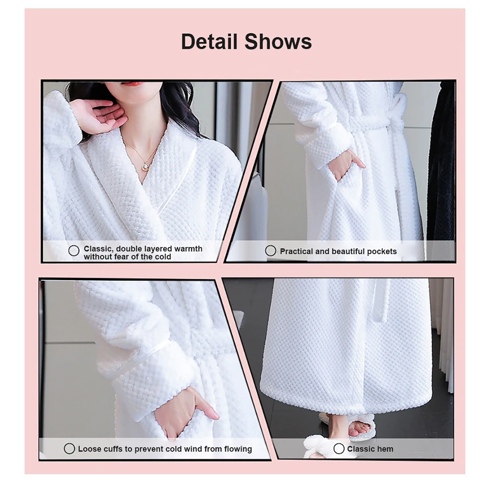Autumn Winter Warm Thicken Flannel Robes for Women Sexy V Neck Knitted Bathrobe Men Couple Casual Comfortable Robe Sleepwear 3XL