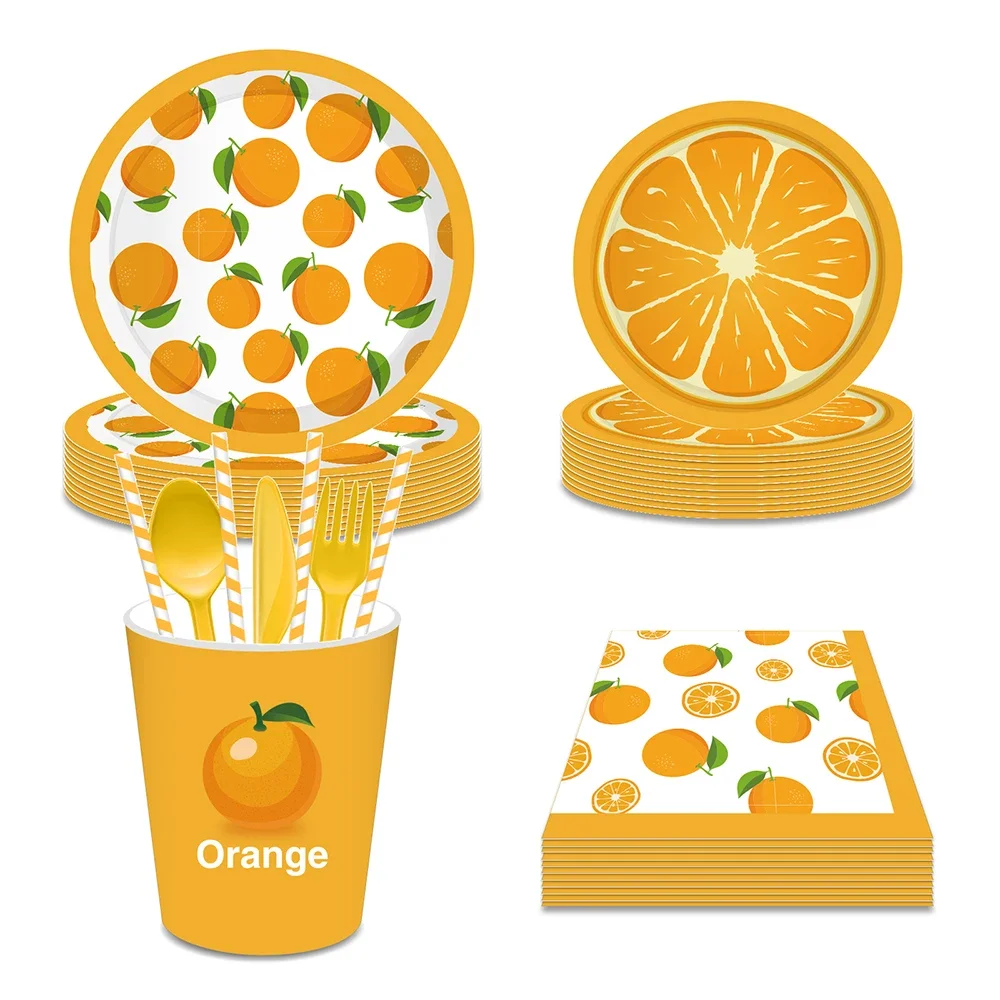 

Cartoon Fresh Orange Fruits Disposable Tableware Plates for Kids Summer Hawaii Fruit Happy Birthday Party Decoration Supply