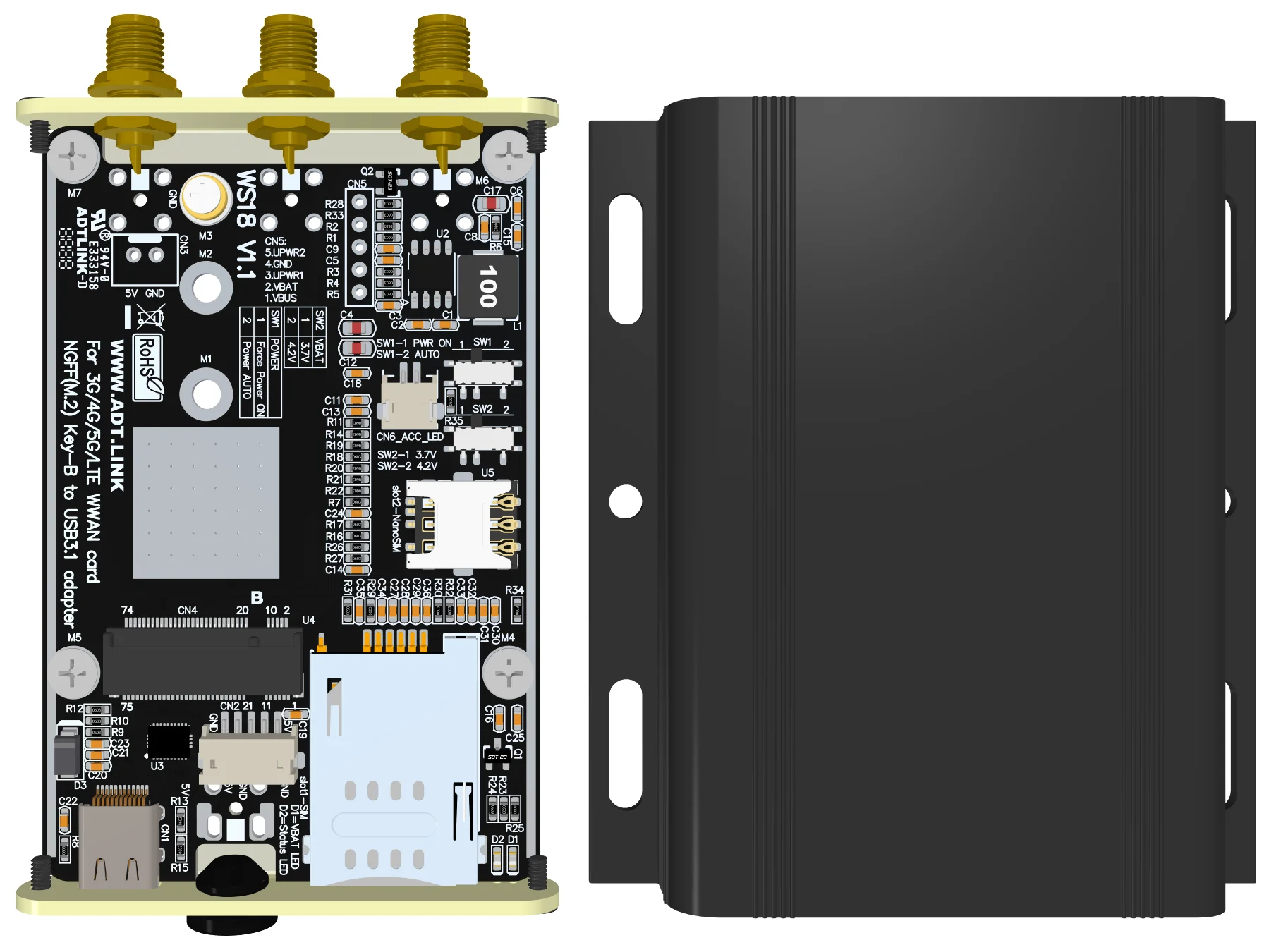 Фото Модуль M.2 B-key WWAN LTE 3G 4G 5G, слот для карты к USB 3.1 Type-C Gen2x1, плата адаптера, совместимая с 2230/3042/3052 №5