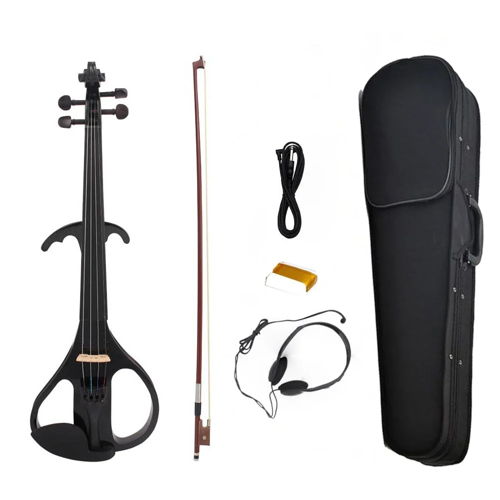 Full Size Violin Fiddle Solidwood Black Silent 4/4 Violin Metallic Electric Fiddle With Bow Bridge Beginner Kit For Adults Teens enlarge