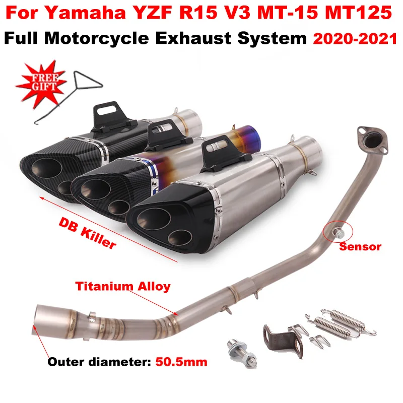 

Slip-On For Yamaha YZF R15 R125 MT-15 MT125 V3 V4 2020-2021 Full Motorcycle Exhaust System Escape With Front Link Pipe DB Killer