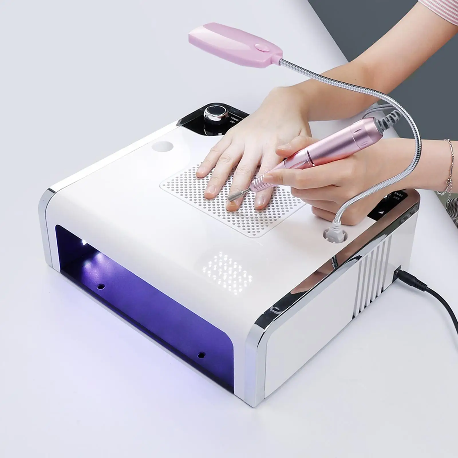 4-In-1 Manicure Machine Professional 6Pcs Nail Drills Strong Suction LED Light Nail Dust Collector for Nails Polishing Drying