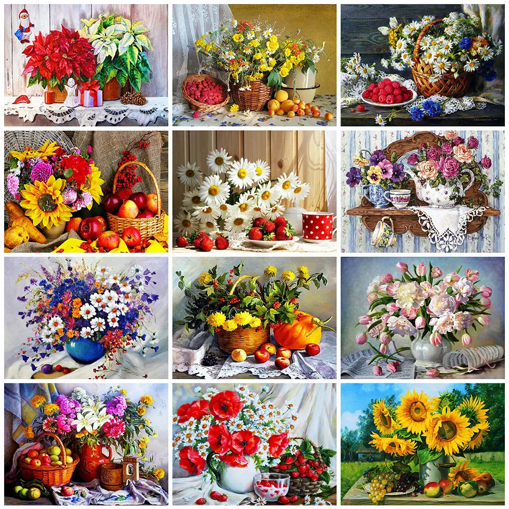 

MomoArt Full Square Diamond Painting Fruit Flower Rhinestones Picture Diamond Embroidery Scenery Mosaic Cross Stitch Home Decor