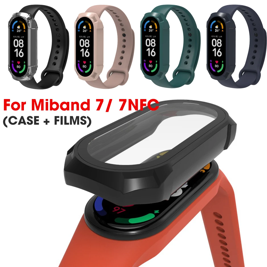 Чехол 2 в 1 с полным покрытием и закаленным стеклом для Xiaomi Mi Band 7 защитные пленки