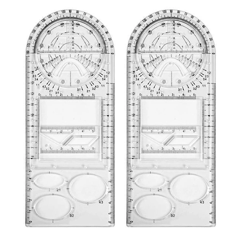 

2Pcs Multifunctional Geometric Ruler Drawing Ruler Geometric Drawing Template Measuring Tool Plastic Draft Rulers