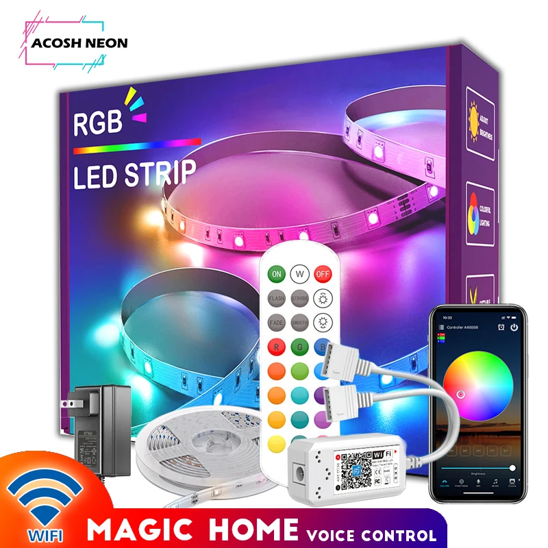 Magic Home pro wifi rgb strip lights with remote 20M 65.6ft 12V wireless Ambient Light for bedroom home christmas ceiling