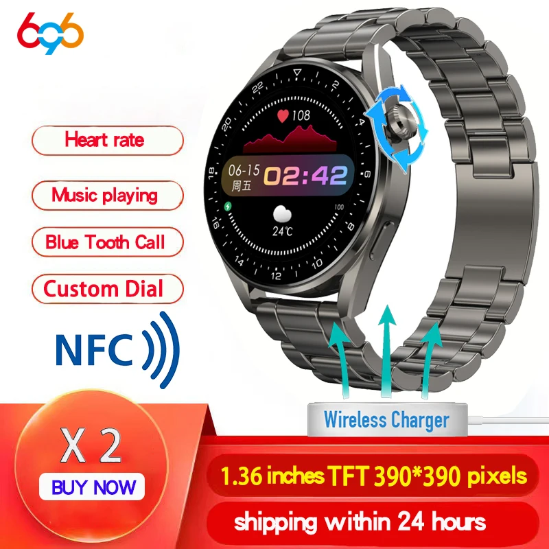 

Smart Watch BT Call NFC AI Assistant Heart Rate Monito Smartwatch Man Women Ruiyu 8762dk Music Sports Weather For Android IOS