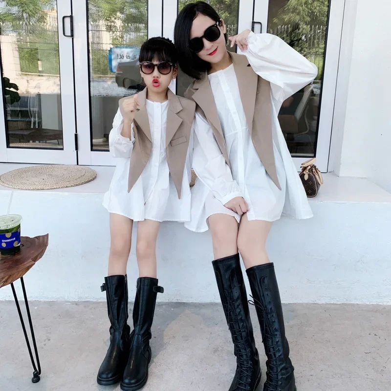 Одинаковое осеннее платье для мамы и дочки женская деловая одежда костюмы мода