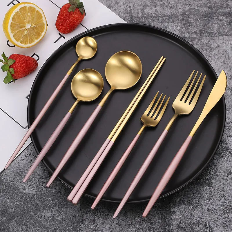 

Matte Pink Gold 304 Stainless Steel Tableware Multi-style Western Dinnerware Knife Fork Spoon Party Cutlery Kitchen Accessories