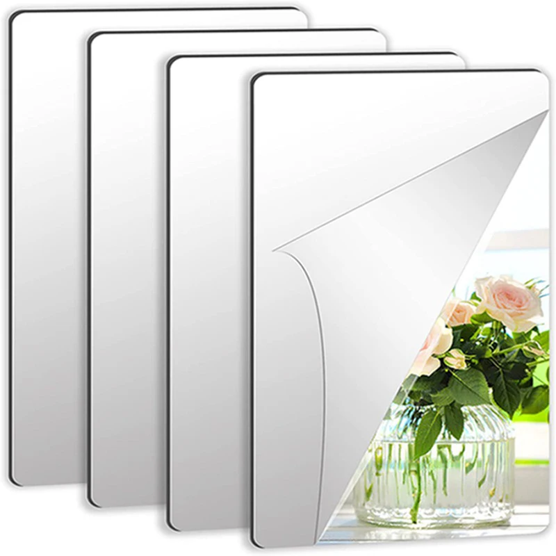 

4 Pcs 10x15cm Mirror Wall Sticker Square Self-adhesive Acrylic Mirror Tiles Stickers For Bedroom Bathroom Home Decor Mural