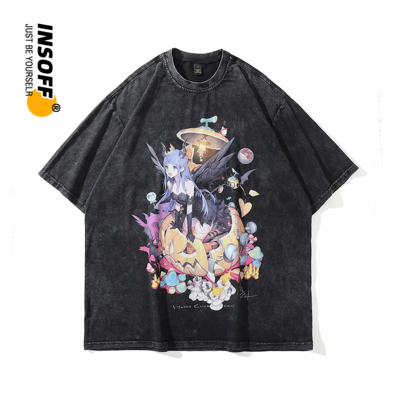 

Original Designer Anime Harajuku Printed Graphic 230g High Quality 100% Cotton Washed Y2k Oversized Streetwear T-shirt for Men's