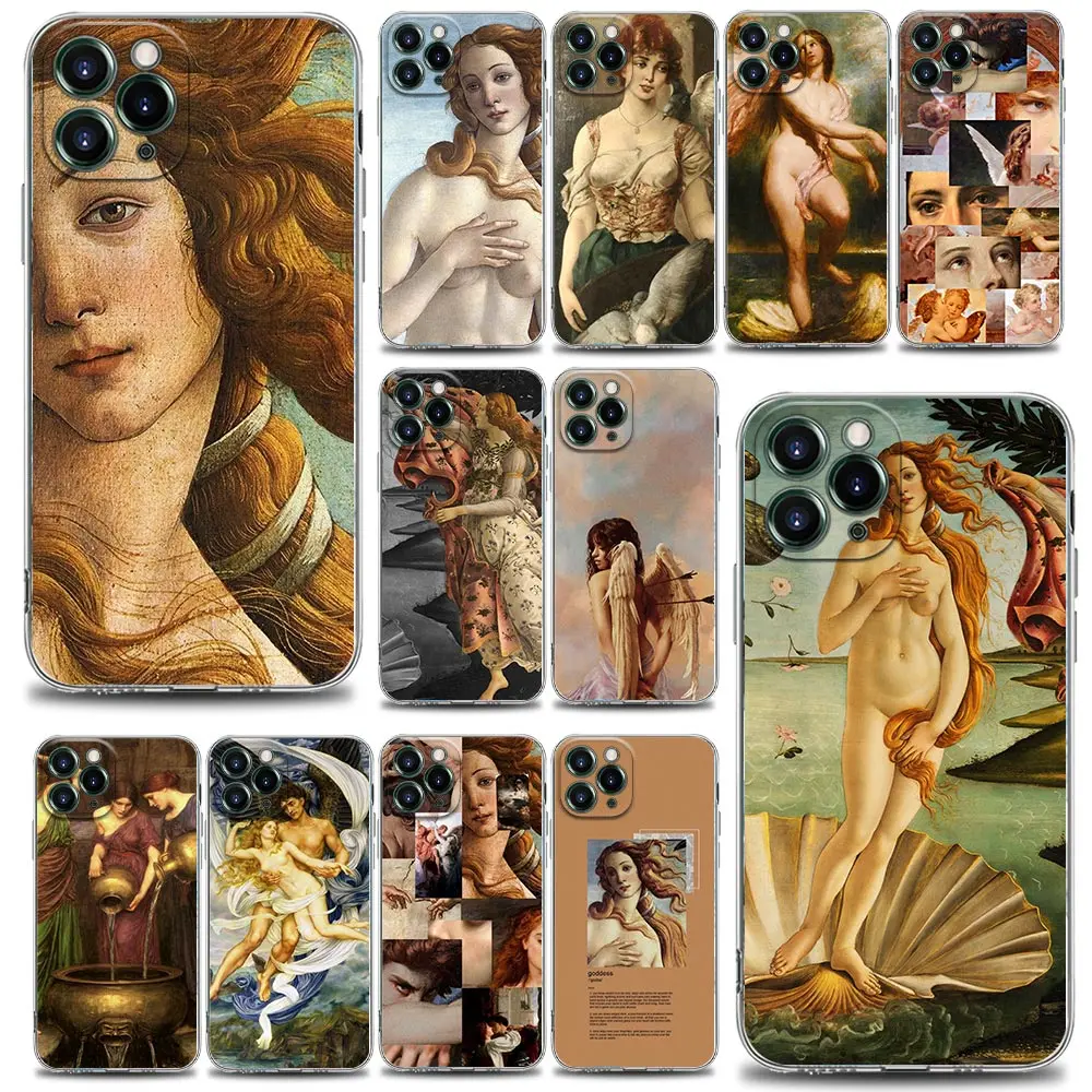 

Clear Phone Case for iPhone 13 12 11 SE 2022 X XR XS 8 7 6 6S Pro Max Plus Mini Soft Silicone Case Renaissance Art Painting