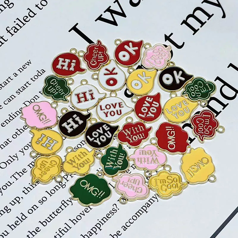

Colorful English LOVE YOU Oil Drip Alloy DIY Pendant Couple Jewelry Accessories Handmade Necklace Keychain Material