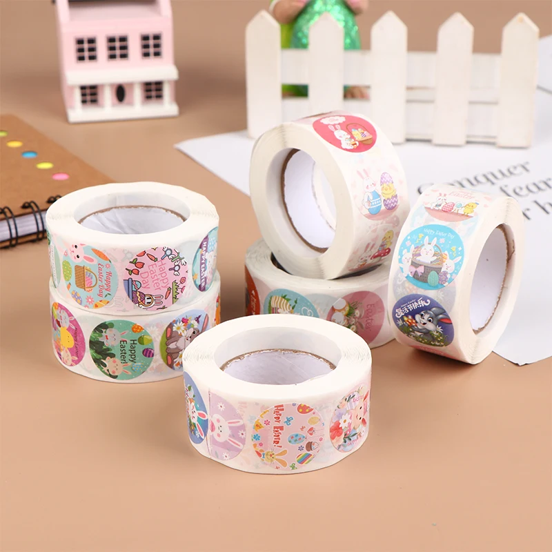 

500Pcs/Roll 2.5cm Easter Sticker Kids Happy Easter Bunny Cartoon Gift Sealing Labels Paper Sticker Spring Party Decoration