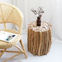 Sofa Side Table Light Luxury Solid Wood Simple Modern Mini Log Coffee Table Bay Window Creative Round Bedside Table