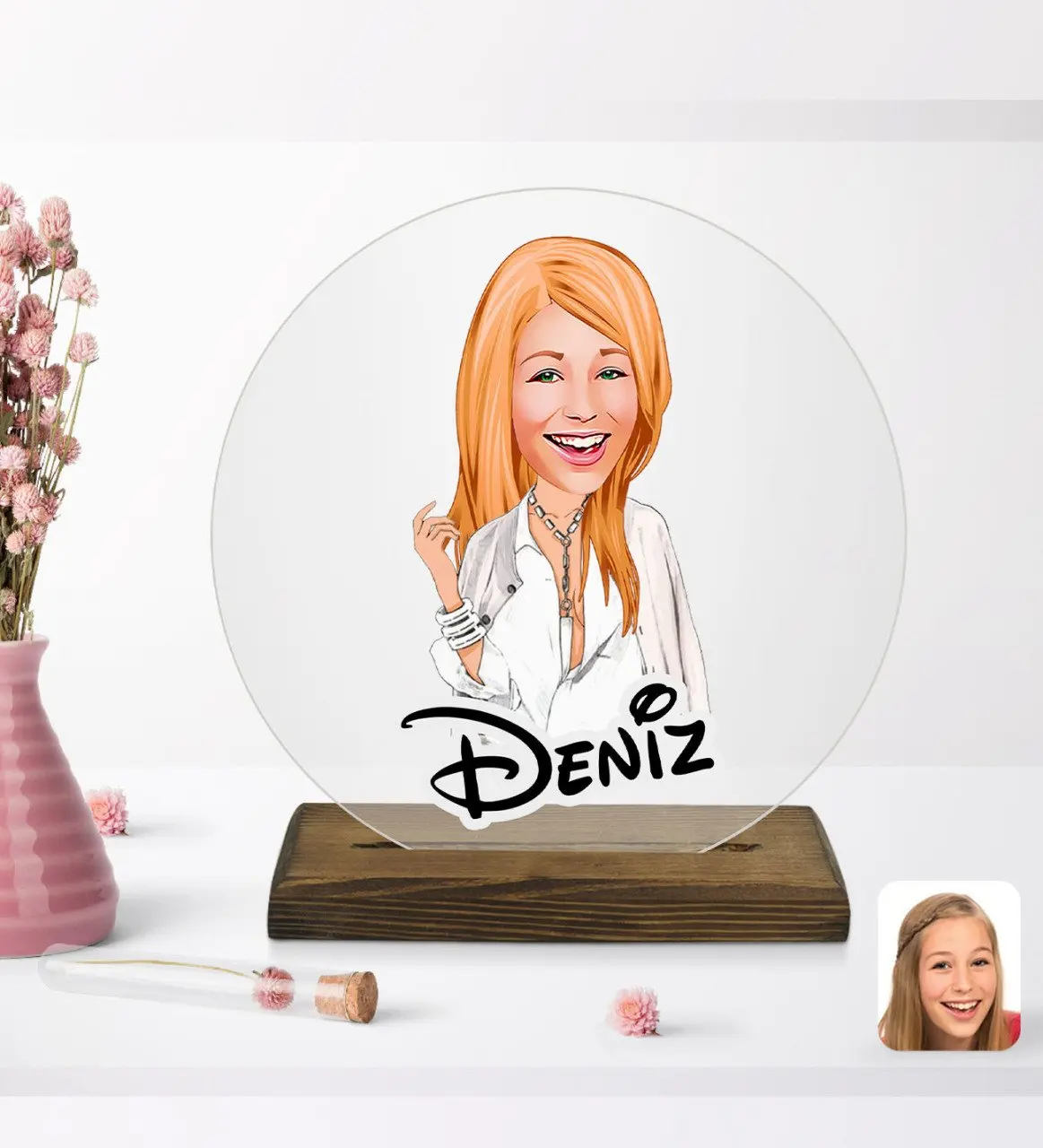 

Personalized women's Model cartoon round wooden stand Biblo-2