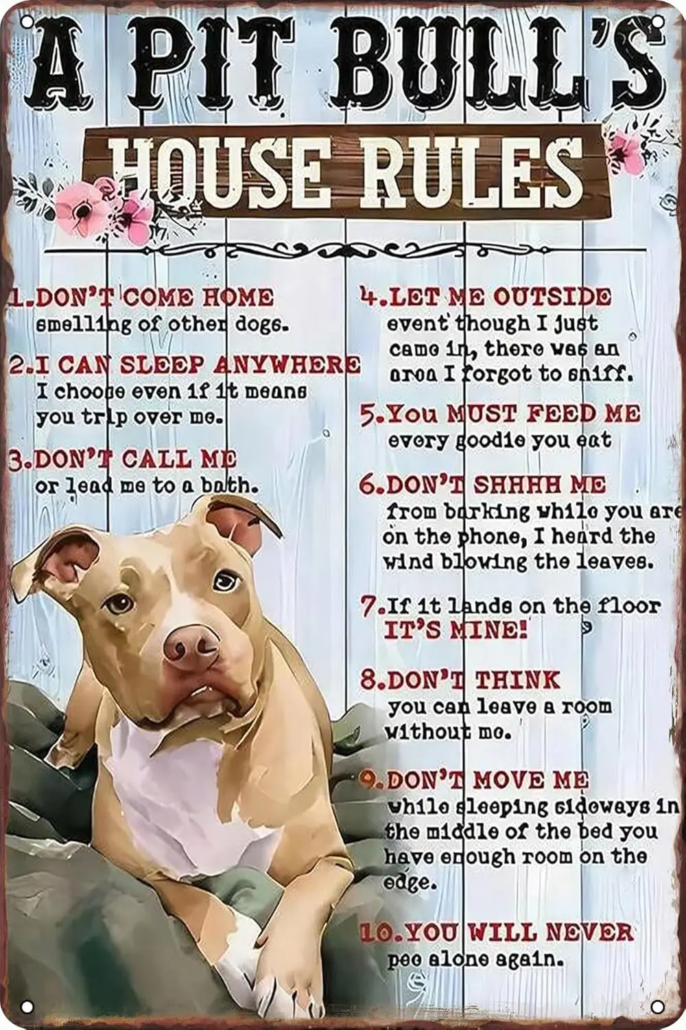 Правила дома Ptbull Don’t Come Home Smelling of Other Dogs Vntge Grge Decor Funny Metl Tn Sgns Br Mn Cve Wll Gfts 12