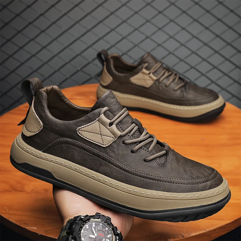 

New Luxury Brand Leather Mens Shoes Outdoor Business Formal Casual Shoes Cow Leather Soft Men Sneakers Designer Skateboard shoes