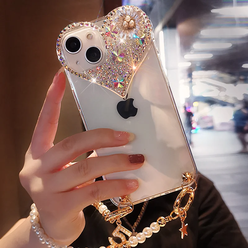 

For IPhone 14 13 12 11 Pro Max Mobile Phone Case Diamond Pendant Protective Case for IPhone 11 12 13 14 Max Creative Pearl Case