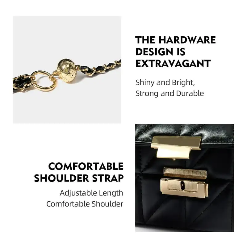 Stunning PU Leather Quilted Crossbody Handbag for Women | Cross Body Purses with Adjustable Chain Strap | Purse for Women's-Blac