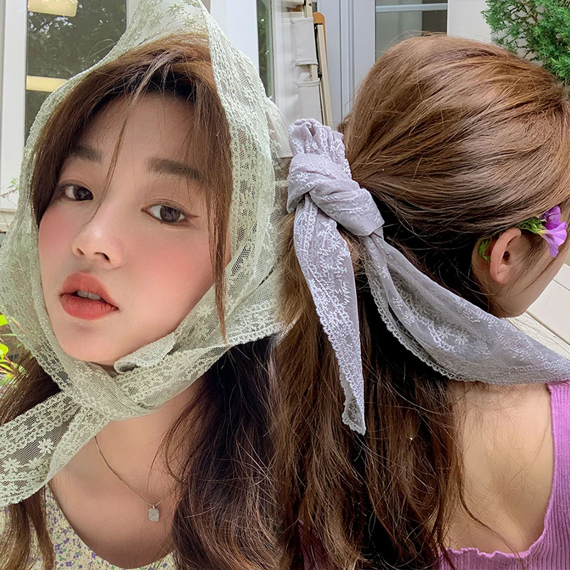 Женский кружевной шарф для волос регулируемая треугольная повязка в