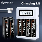 PALO AA батарея NIMH AA 3000mAh 1,2 V 2A Ni-MH aa перезаряжаемые батареи AA Bateria Baterias и 1,2 V Смарт USB зарядное устройство