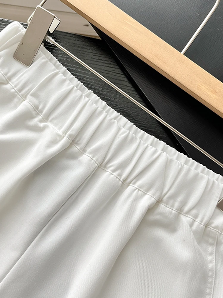 PAILETE Women 2023 fashion side pockets shorts vintage high elastic waist female short pants mujer