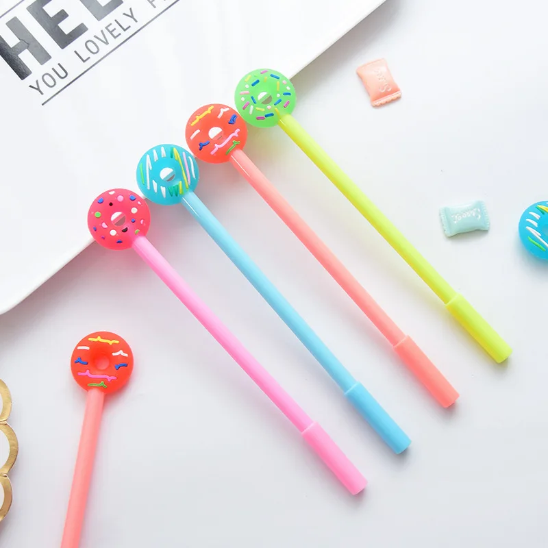 Korean Creative Stationery Cute Cartoon Donut Small Fresh Neutral Pen Candy Color Black Water Kawaii School Supplies