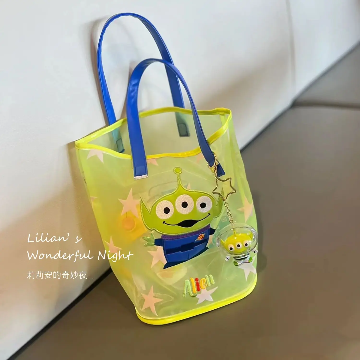 Disney Three-Eyed Aberdeen Mesh Bag Large-capacity Japanese Cartoon Embroidery Hand Bag Female Student Portable Hand Bag