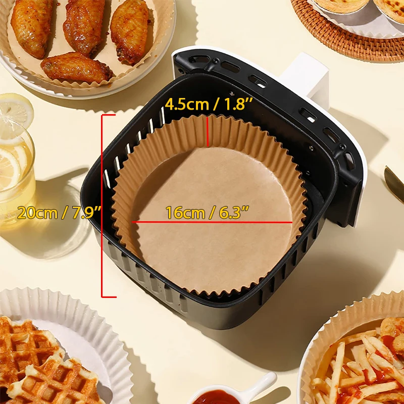

50/100Pcs 16cm Air Fryer Baking Paper Liner Non-stick PaperDisposable Baking Mats for Barbecue Plate Kitchen Round Baking Pad
