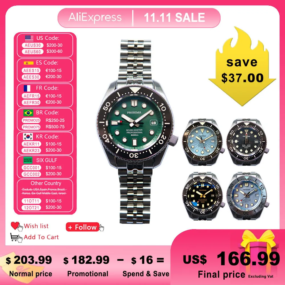 

Proxima SBDX001 мужские часы механические Автоматические NH35 дайвер 30 бар сапфировый Кристалл AAA часы Роскошные мужские наручные часы s 2021