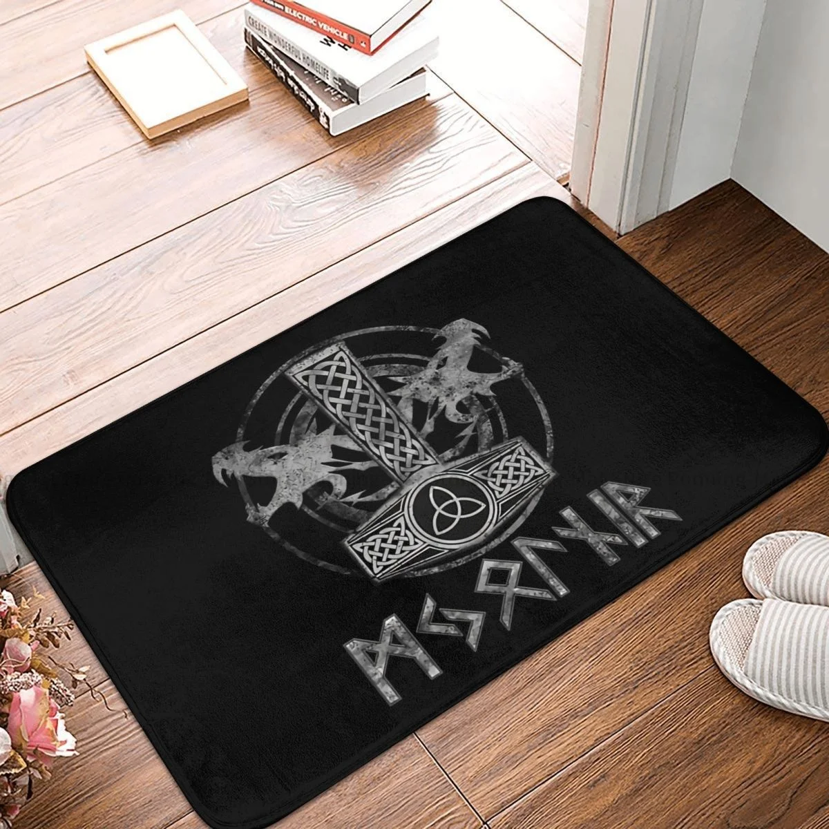 

Viking Art Anti-Slip Doormat Living Room Mat Thor's Hammer Mjolnir With Dragon Balcony Carpet Welcome Rug Indoor Decor