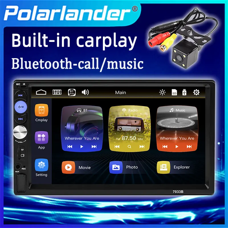 

Автомагнитола 2 Din, 7 дюймов, встроенный емкостный сенсорный экран Carplay, Bluetooth, цветные огни, зеркальная ссылка, USB, TF, мультимедийный MP5-плеер