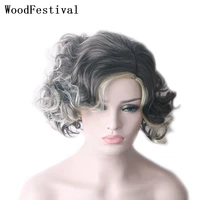 woodfestival synthetic bob wig cosplay wigs short hair blonde brown curly women ombre black layered high temperature fiber