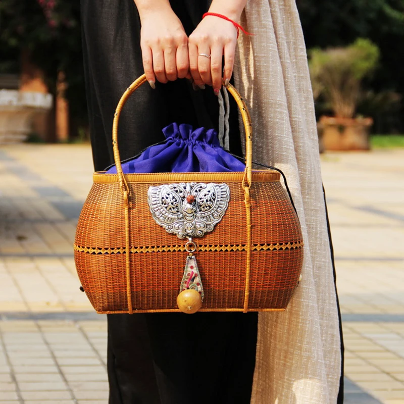 

Luxury Women's Handbags Manual Woven Straw Rattan Bamboo Bag Fashion Retro Summer Original Large Capacity Shopper Designer Bags