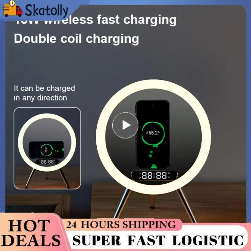 

Universal Alarm Clock Lighting Small Audio Lazy Live Digital Display Phone Stand Phone Holder Led Night Light Wireless Charger