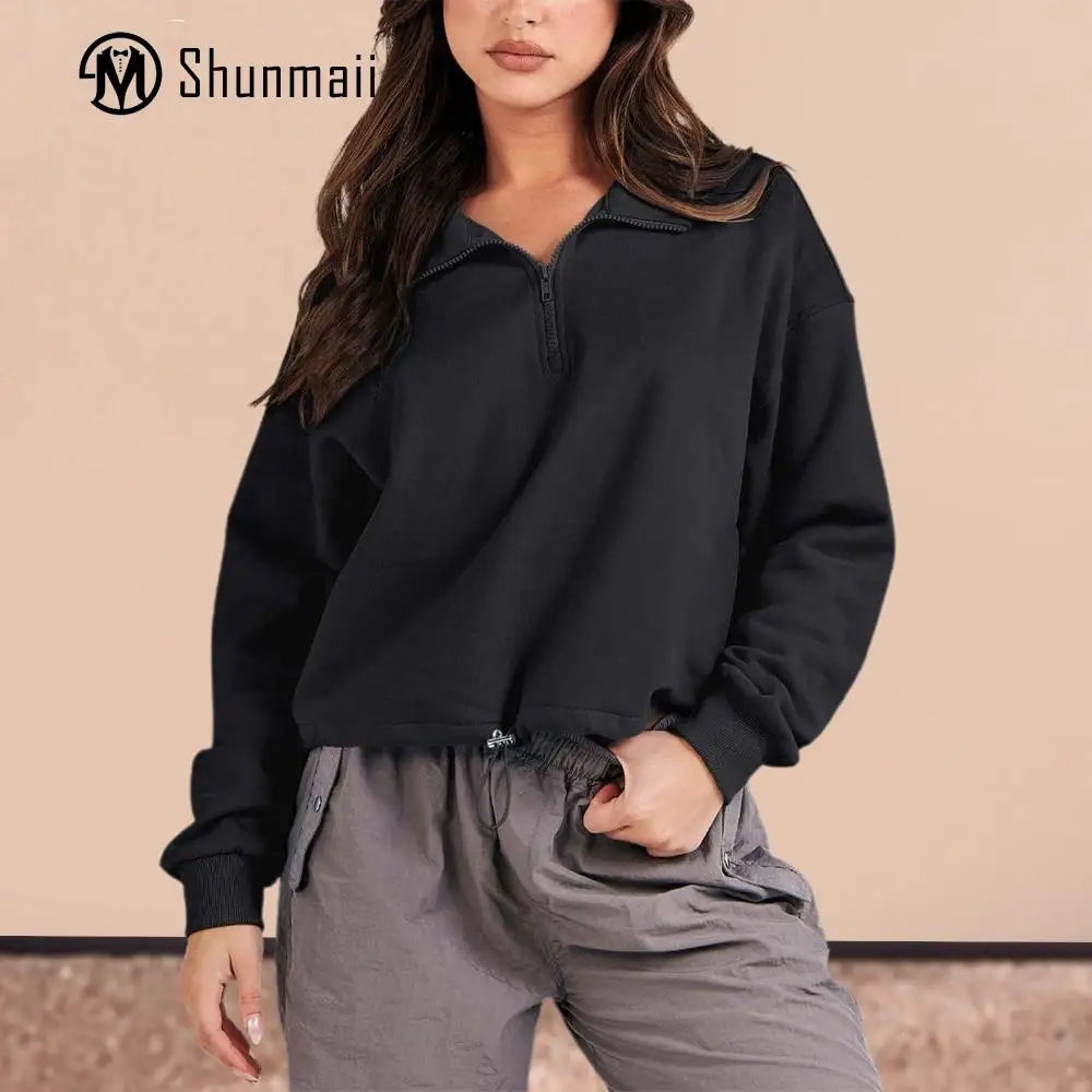 

Спортивная толстовка на молнии с открытым пупком, Свободный свитшот с длинным рукавом, повседневные худи с воротником-стойкой, уличный костюм