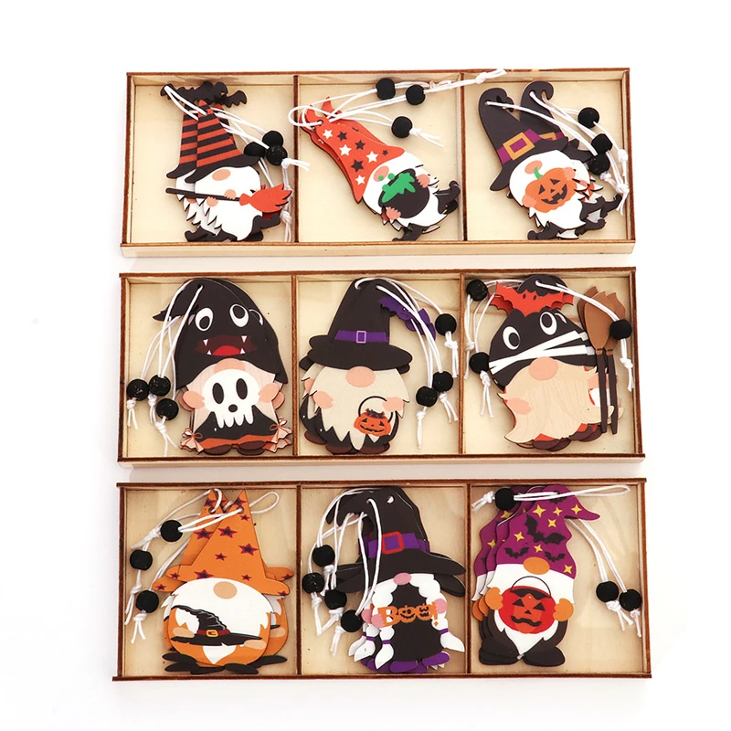 

Zerolife 9Pcs Halloween Pendant Home Decor Skeleton Castle Black Cat Ghost Witch Owl Hat Printed Treat or Trick Christmas 2022