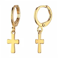 kissitty 1 pair gold color cross brass huggie hoop earrings for women stainless steel pendants fashion jewelry findings
