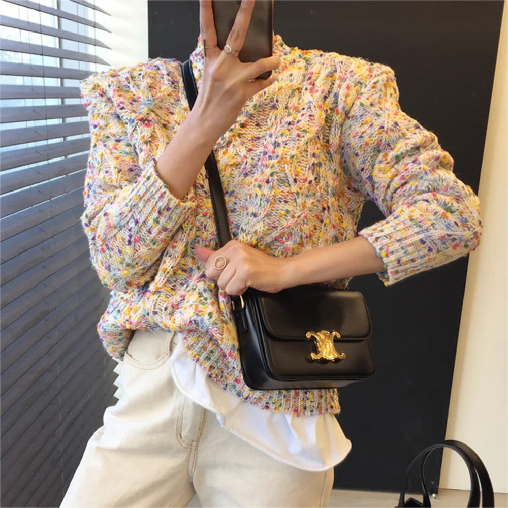 

Джемпер Alien Kitty Женский трикотажный, шикарный Свободный вязаный элегантный уличный джемпер для офиса, Повседневная универсальная одежда в стиле пэчворк, Осень-зима 2022