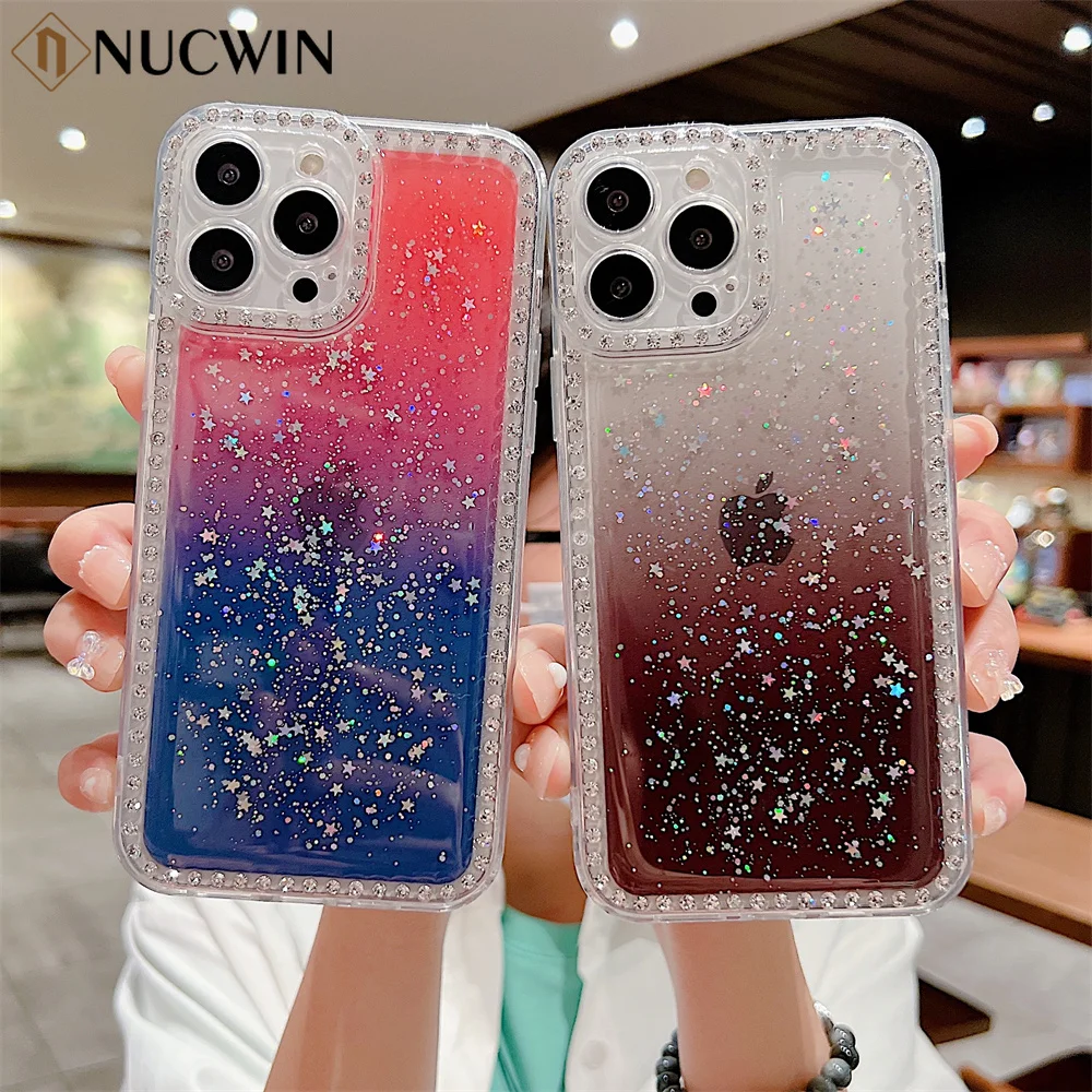 

For iPhone 13pro Luxury Glitter Diamond Case For iPhone 13 12 11 Pro Max Gradient Star Transparent Soft TPU Shockproof Cover