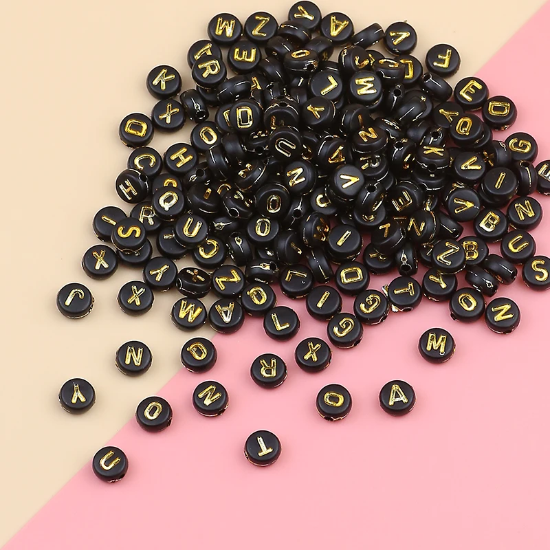 

3x6mm black gold letter acrylic bead round flat letter loose bead Diy jewelry making hand bracelet necklace accessories