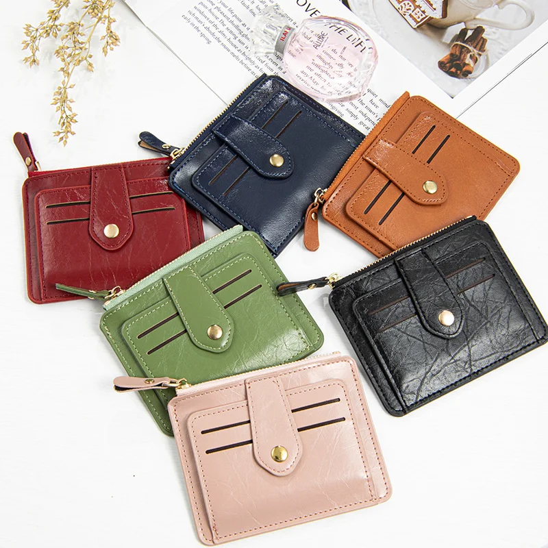 Wallet women's short multi card position women's card wallet bright leather zipper snap card bag women's zero wallet