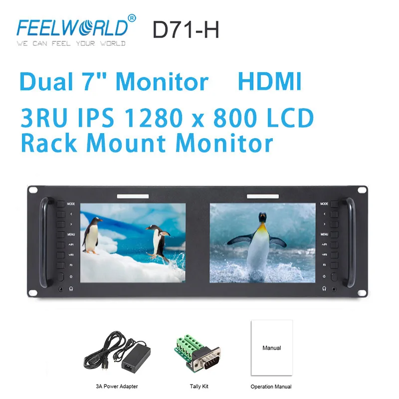 

Feelworld D71-H Dual 7 Inch Screens Camera Monitor Portable 3RU IPS 1280 x 800 HDMI Rack Mount Monitor soporte dual para monitor