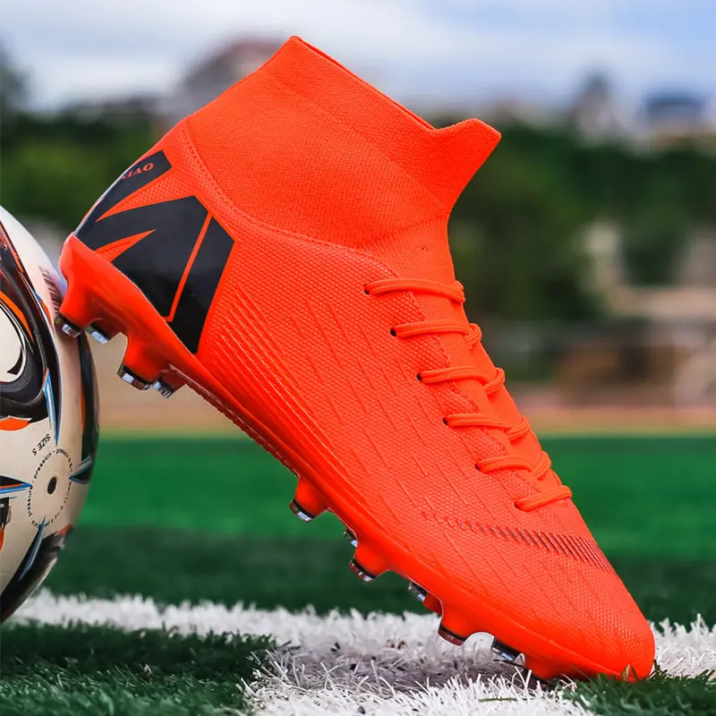 

New Futstal FG/TF Orange Soccer Boots For Men High Top Men Soccer Cleats Football Trainers Men Sport Shoes zapatillas de futbol